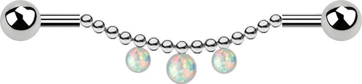 Produktbild Star Piercing Barbell silber zwei Kugeln Kette drei Opale weiss (Chirurgenstahl 316L)