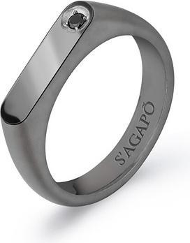 Sagapo S'Agapo Men's Steel Ring With Black Zircon Tag Me Too Stg34 (61)