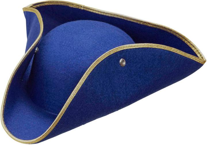 Actual product image Widmann Tricorn blue tricorn hat with gold felt edge