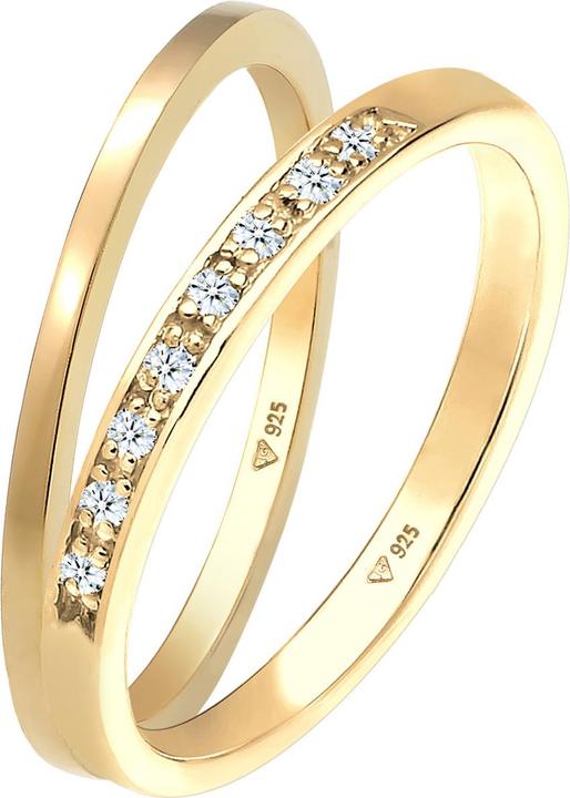 Elli DIAMONDS Ring Basic Memoire Diamant (0.04 ct) 2er Set 925 Silber