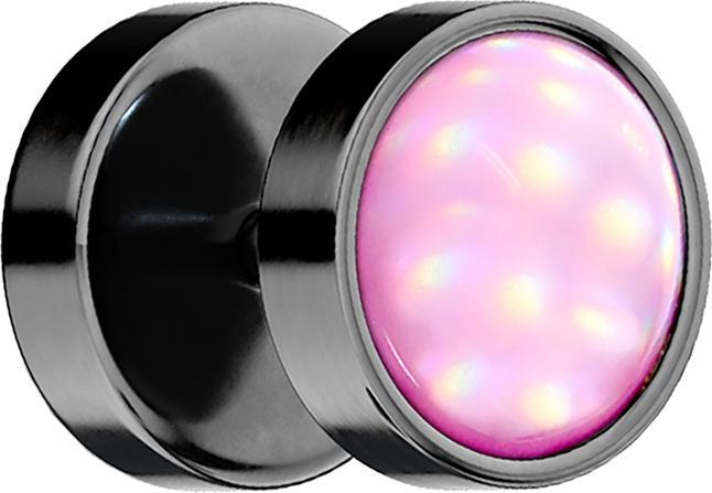 Actual product image Star Piercing Fake Plug schwarz mit Opalite pink (without brass, Surgical steel 316L)