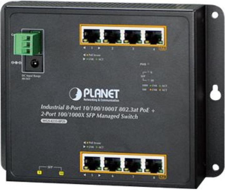 Actual product image Planet PLANETIndustrial 8-Port Gigabit PoE Wall-mount Switch & 2-Port SFP Uplink managed -40/+75C degrees (8 Ports)