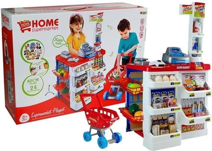 Actual product image Lean Toys Toy market with shopping trolley, cash register, scanner, grocery shopping