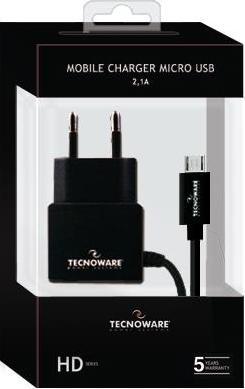 Actual product image Tecnoware Carica Batteria Microusb 2,1a Gommato Nero 120cm (10 W)