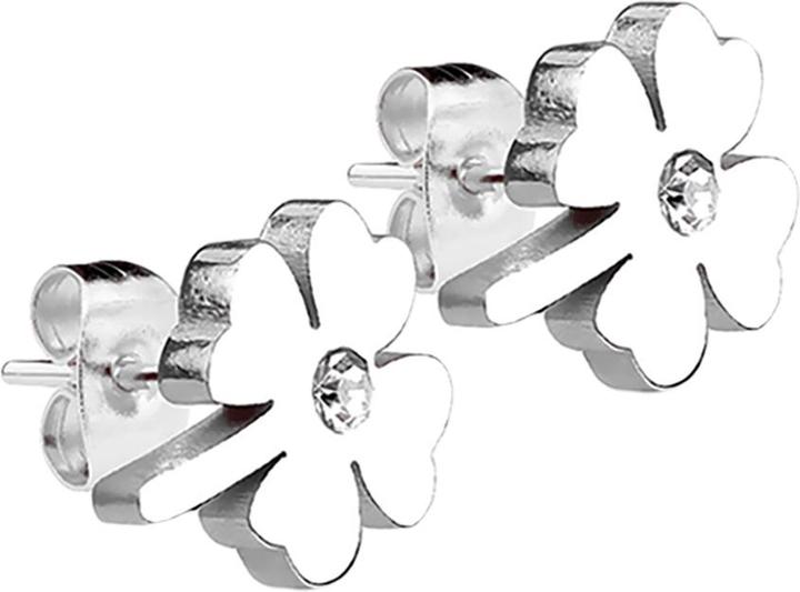 Star Piercing Ohrstecker Kleeblatt silber mit Kristall silber (ohne Messing, Chirurgenstahl 316L)