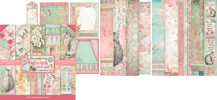 Image du produit Stamperia Bloc de scrapbooking "Chat et orchidée", 10 feuilles, 30,5x30,5cm (190 g/m², 10 x)