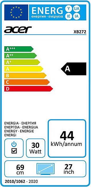 Energie-Label Acer Predator XB272 (1920 x 1080 Pixel, 27")
