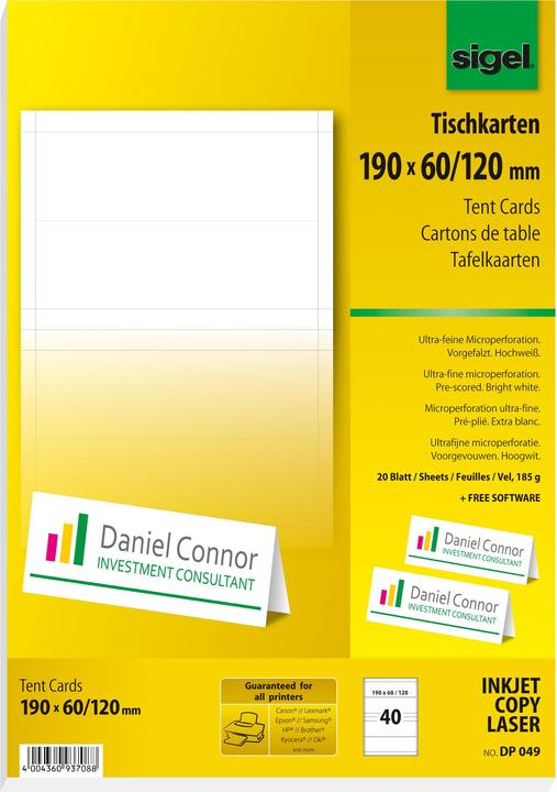 Immagine prodotto Sigel Segnaposto (A4, 185 g/m², 20 x)
