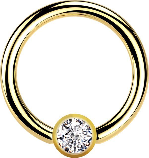 Produktbild Star Piercing Micro Ball Closure Ring vergoldet mit Kugel Kristall silber (Chirurgenstahl 316L)