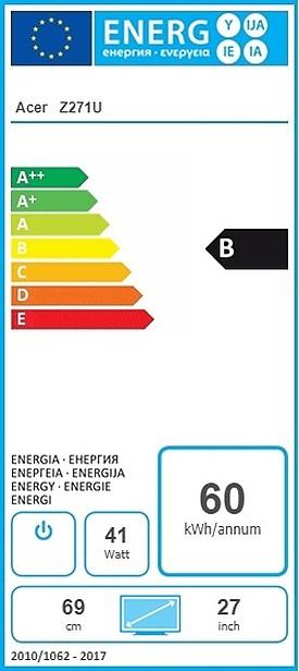 Energie-Label Acer Predator Z271U (2560 x 1440 Pixel, 27")