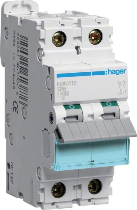 Image du produit Hager HAG NBN516 Disjoncteur de protection de ligne unipolaire+N B-16A 10kA