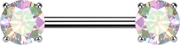 Star Piercing Barbell Threadless silber mit zwei Kristallen multicolor gefasst (Titan G23, ohne Messing)