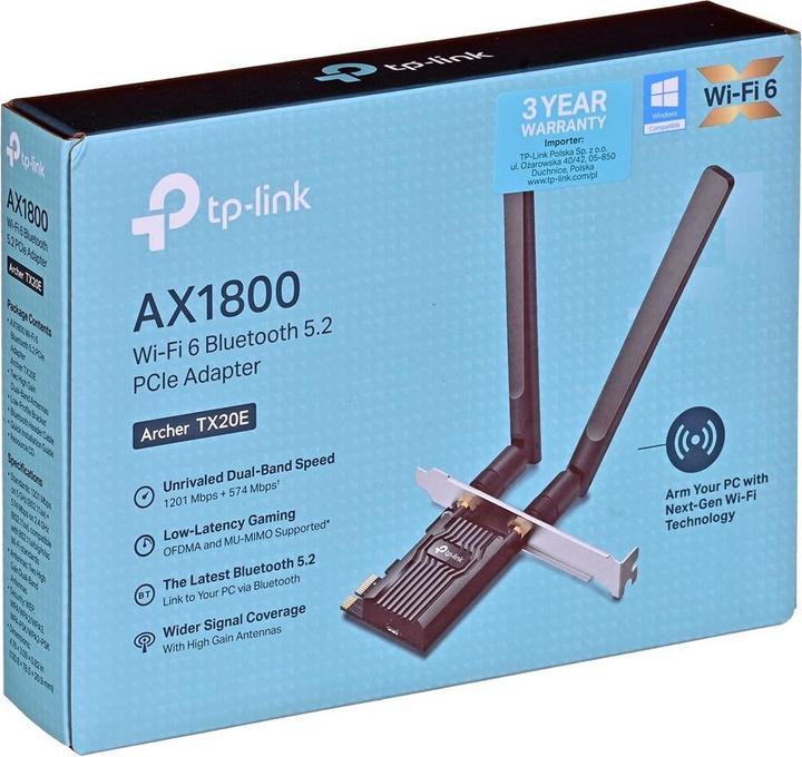 Actual product image TP-Link Archer TX20E Wi-Fi 6 PCIe adapter AX1800 Bluetooth 5.2 (Mini PCI Express)