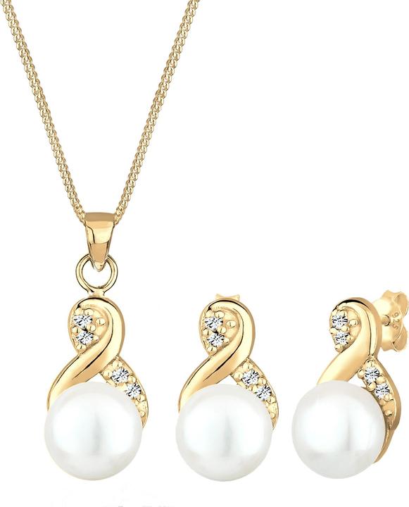 Produktbild Elli Infinity, Perle, Perlenkette, Perlenohrstecker (925 Sterling Silber, Glaskristall, Süsswasserzuchtperlen)