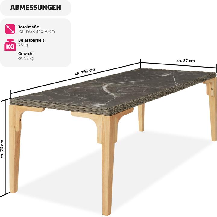 Produktbild tectake Rattan Tisch Foggia 196x87x76cm (196 cm)