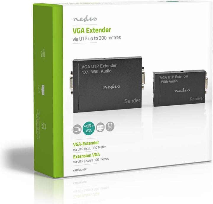 Produktbild Nedis VGA Extender VGA/Audio Entfernung bis zu: 300 m Cat5e / Cat6 1920x1200 Euro/Typ C (CEE 7/16) /