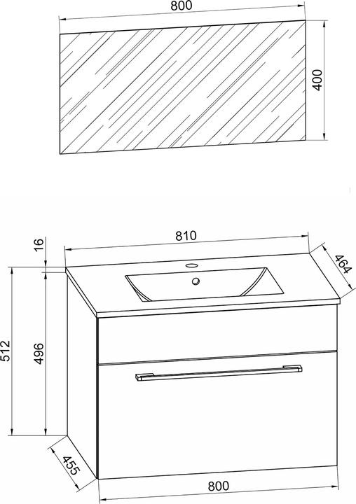 Actual product image VCM 3-piece washbasin wash place Badinos 1 drawer mirror