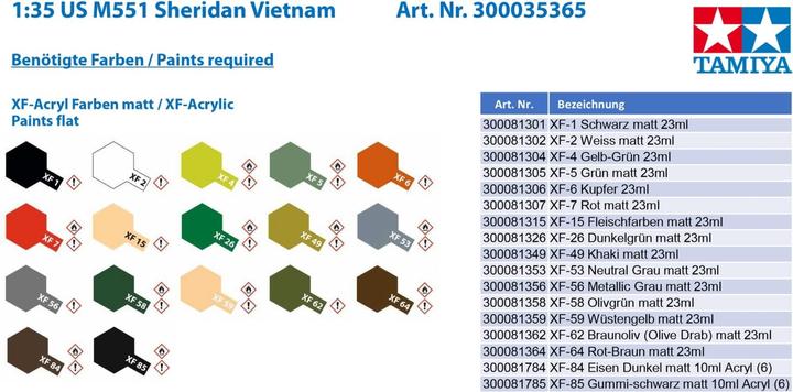 Actual product image Tamiya 1/35 U.S M551 Sheridan (Vietnam)