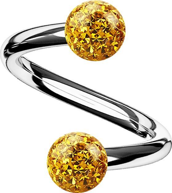Star Piercing Micro Spirale silber mit zwei Kristallkugeln topaz Epoxy Schutzschicht (ohne Messing, Titan G23)