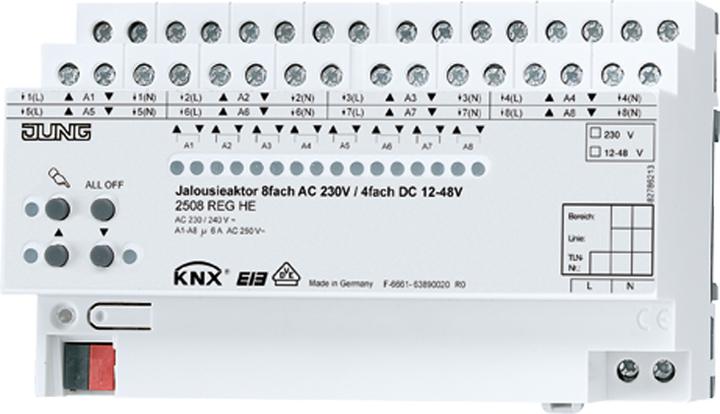 JUNG Actionneur de stores KNX REG 8f 6A Commande manuelle 2508REGHE (Actionneur de volet)