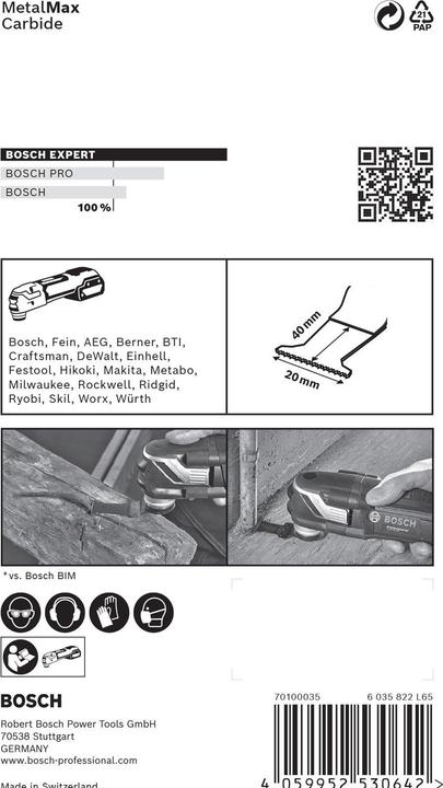 Produktbild Bosch Professional Zubehör EXPERT MetalMax AIZ 20 AIT Blatt für Multifunktionswerkzeuge, 40 x 20 mm