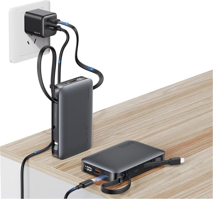 Actual product image Usams Powerbank XR Series CD228 10000mAh 20W + kabel USB-C/Lightning biały (10000 mAh, 20 W, 20 Wh)