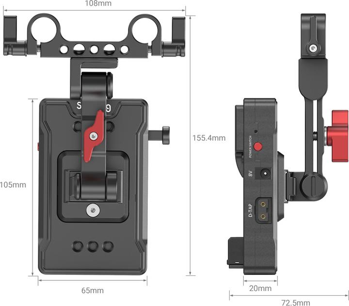 Image du produit SmallRig V Mount Battery Adapter Plate (Basic Version) with Extension Arm 3499B (Batterie)