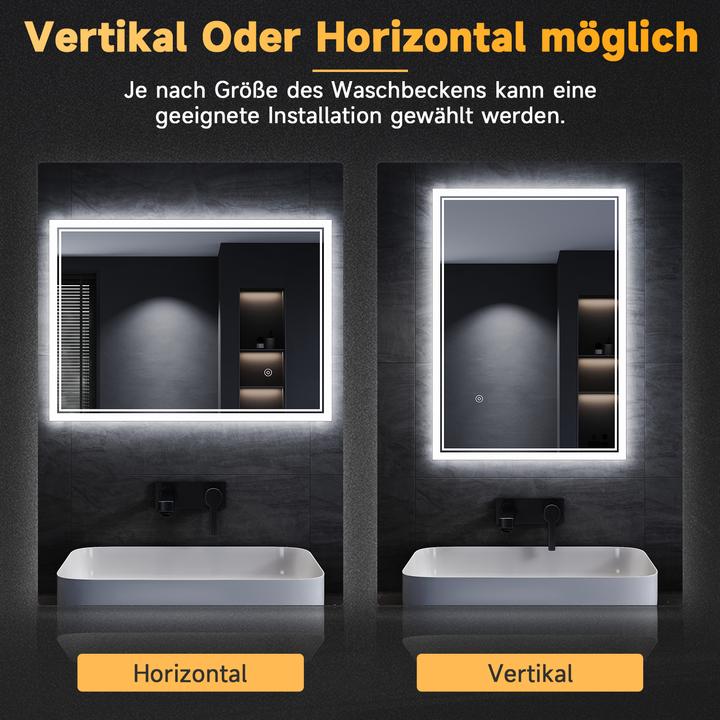 Produktbild SONNI LED-badkamerspiegel, 70 x 50 cm, koel wit, 6400 K, wandspiegel, rechthoekig