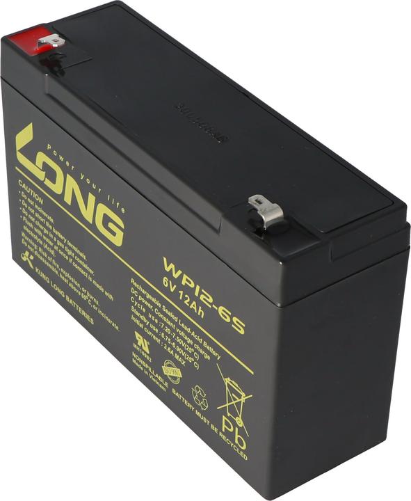 Kung Long WP12-6S Blei Akku 6 Volt 12Ah mit Faston Kontakt 4,8mm (6 V, 12 Ah)