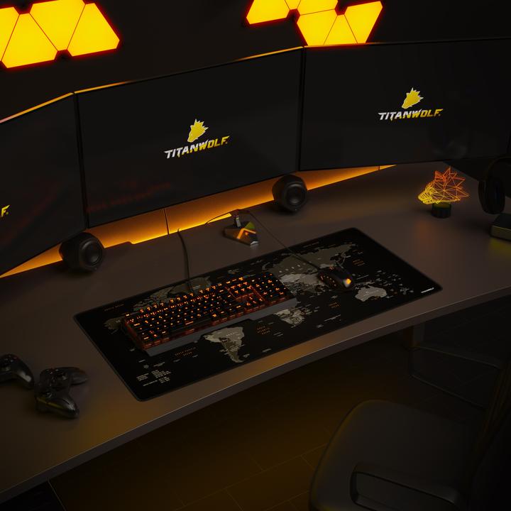 Produktbild Titanwolf Gaming Mauspad XXL, glattes Stoffgewebe, Speed Mausmatte 900 x 400mm grosse Fläche, Weltkarte Global (XXL)