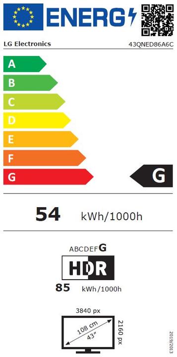 Label énergétique LG 43QNED86A6C (43", QNED86, QNED, 4K, 2025)