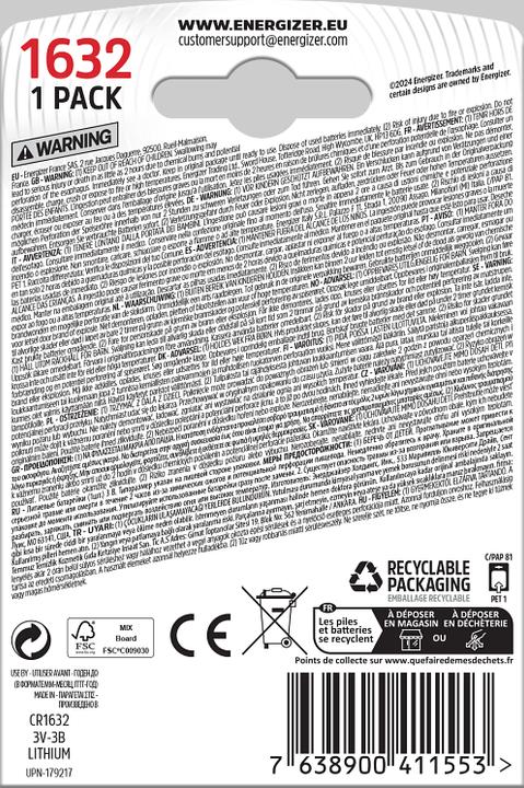 Produktbild Energizer CR1632 Lithium (1 Stk., CR1632, 130 mAh)