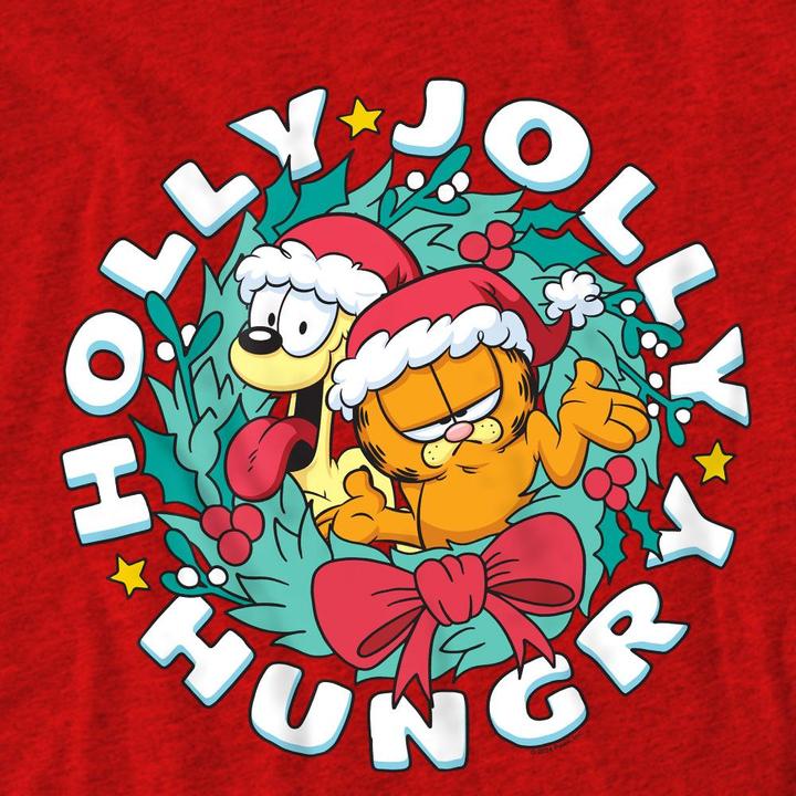 Actual product image Garfield Unisex Adult Holly Jolly Hungry Odie Christmas T-Shirt (3XL)
