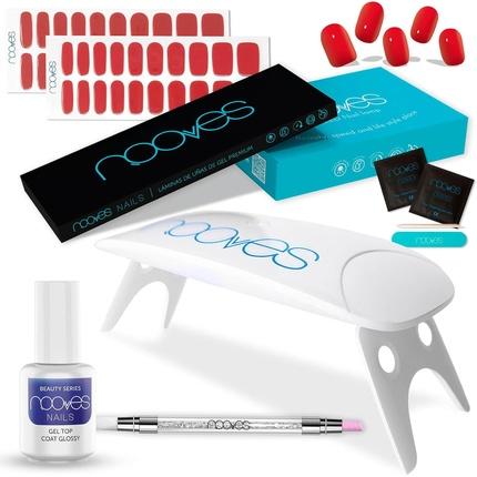 Nooves Beauty Starter Kit Rot mit 2 Gel-Nagelfolien + UV/LED Nail Dryer + Gel Top Coat Glossy + Quar (Rot, UV-Gel Lack)