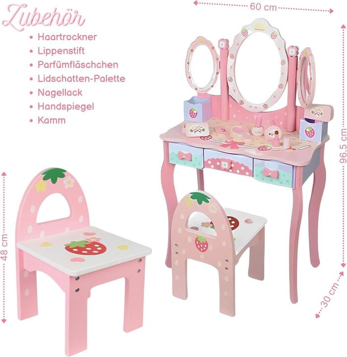 Produktbild Hermex Spiel Schminktisch für Kinder Kosmetik Kommode Schminkspiegel Beauty Tisch (60 x 30 x 96.5 cm)