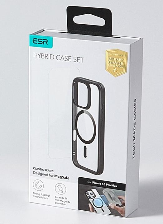 Actual product image ESR Classic Hybrid Halolock MagSafe Case + Tempered Glass for iPhone 16 Pro Max - Clear with Black F (Apple iPhone 16 Pro Max)