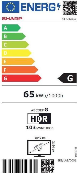 Energie-Label Sharp 43BL5EA (43", LCD, 4K, 2019)