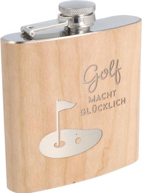 Trendcompany Flachmann aus Holz - Golf macht glücklich (170 ml)