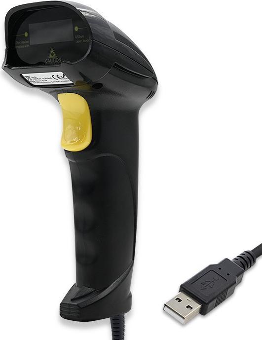 Qoltec 1D Laser Barcode Scanner | USB | Black (1D barcodes)