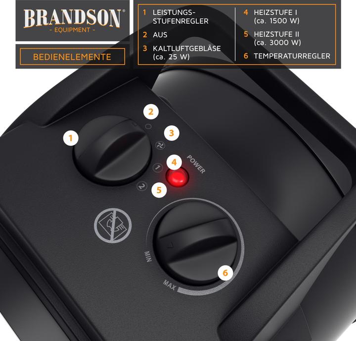 Produktbild Brandson Heizlüfter 3000 Watt, Heizgebläse 3 kW, Keramik Elektroheizgebläse für Baustelle, Keramikheizlüfter (3000 W)