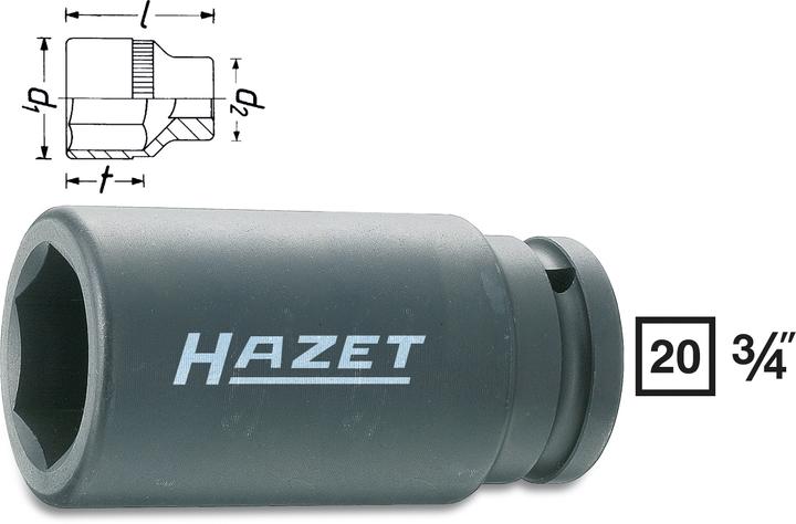 HAZET Impact socket ∙ hexagon 1000SLG-30 ∙ Square, hollow 20 mm (3/4 inch) ∙ Outside hexagon profil… (30 mm)
