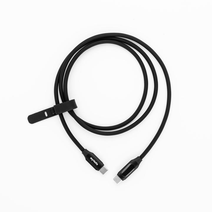 Actual product image MyVolts PDCCCLB - Step Up USB-C to USB-C PD Cable with LCD Power Meter, Liquorice Black
