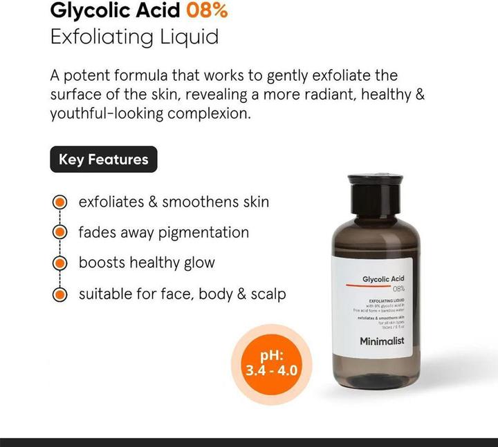 Actual product image Minimalist Glycolic Acid 08% Exfoliating Liquid (Exfoliation, 150 ml)