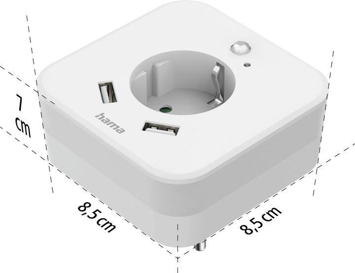 Actual product image Hama LED-Nachtlicht mit Steckdose, 2 USB-Ausgänge, Bewegungsmelder, Lichtsensor