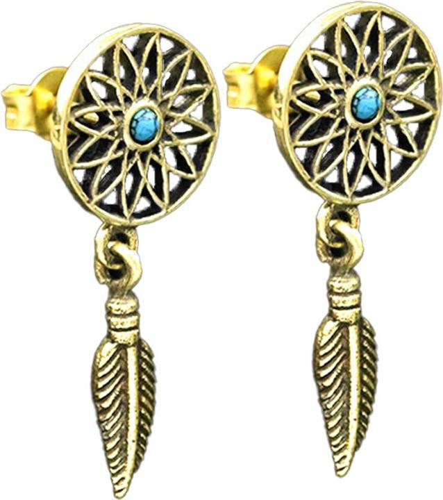 Actual product image Star Piercing Ohrstecker vergoldet Lotus Blume Türkis Stein Anhänger Feder (Mineral, Brass)