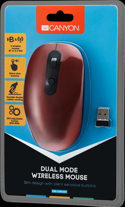 Actual product image Canyon MW-9 2 in 1 Optical Wireless Mouse 6 Buttons, DPI 800/1000/1200/1500, 2 modes (BT / 2.4GHz) (Wireless)