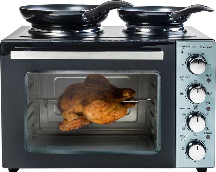 Image du produit Bestron Petite cuisine (gril - four avec double plaque de cuisson) avec tournebroche et fonction de