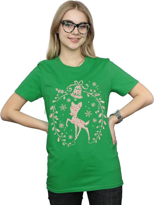 Actual product image Disney Womens/Ladies Bambi Christmas Wreath Cotton Boyfriend T-Shirt (S)