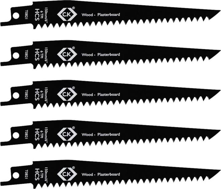 C.K Magma C.K T0821 reciprozaagbladen 6 tpi, pak van 5 zaagbladlengte 150 mm 5 stuks.