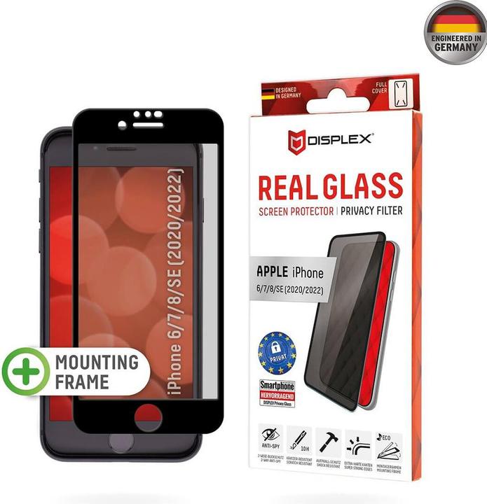Image du produit Displex Real Glass, Privacy Full Cover Panzerglas (1 pièce(s), Apple iPhone 8, Apple iPhone 7, Apple iPhone SE (3ème génération), Apple iPhone SE (2ème génération))